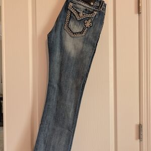 Miss Me Blue Straight Leg Jeans with Embellished Pockets